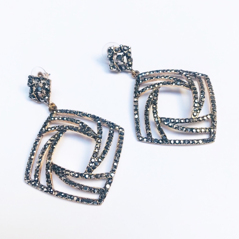 Bronze/silver square earrings on gold tone frame